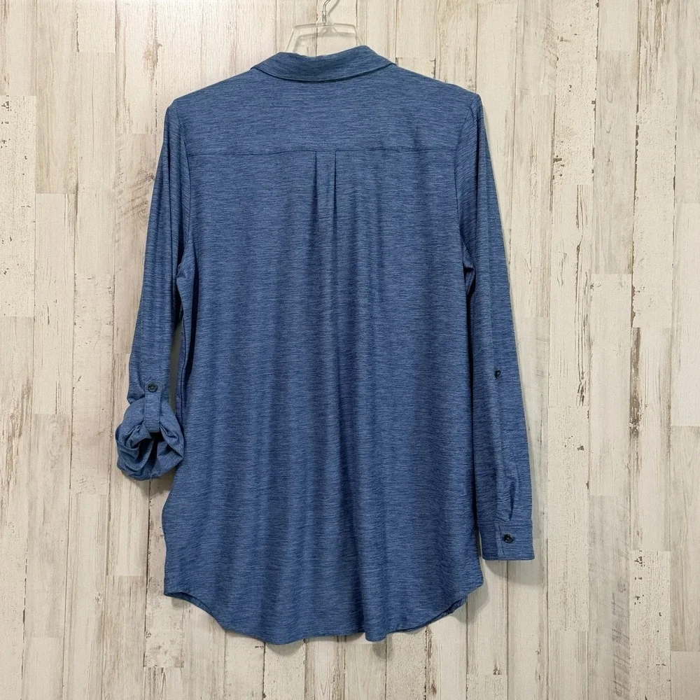 Lands End Womens Tunic L Heathered Long Roll Tab Sleeve Stretch Active Top Shirt